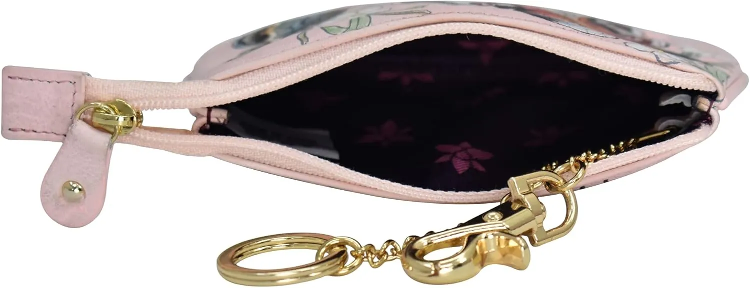 Anuschka Womens Hand-Painted Genuine Leather Medium Zip Pouch - Coin and Key Pouch - Zippered, 2 Key Fobs