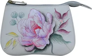 Anuschka Womens Hand-Painted Genuine Leather Medium Zip Pouch - Coin and Key Pouch - Zippered, 2 Key Fobs