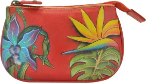Anuschka Womens Hand-Painted Genuine Leather Medium Zip Pouch - Coin and Key Pouch - Zippered, 2 Key Fobs