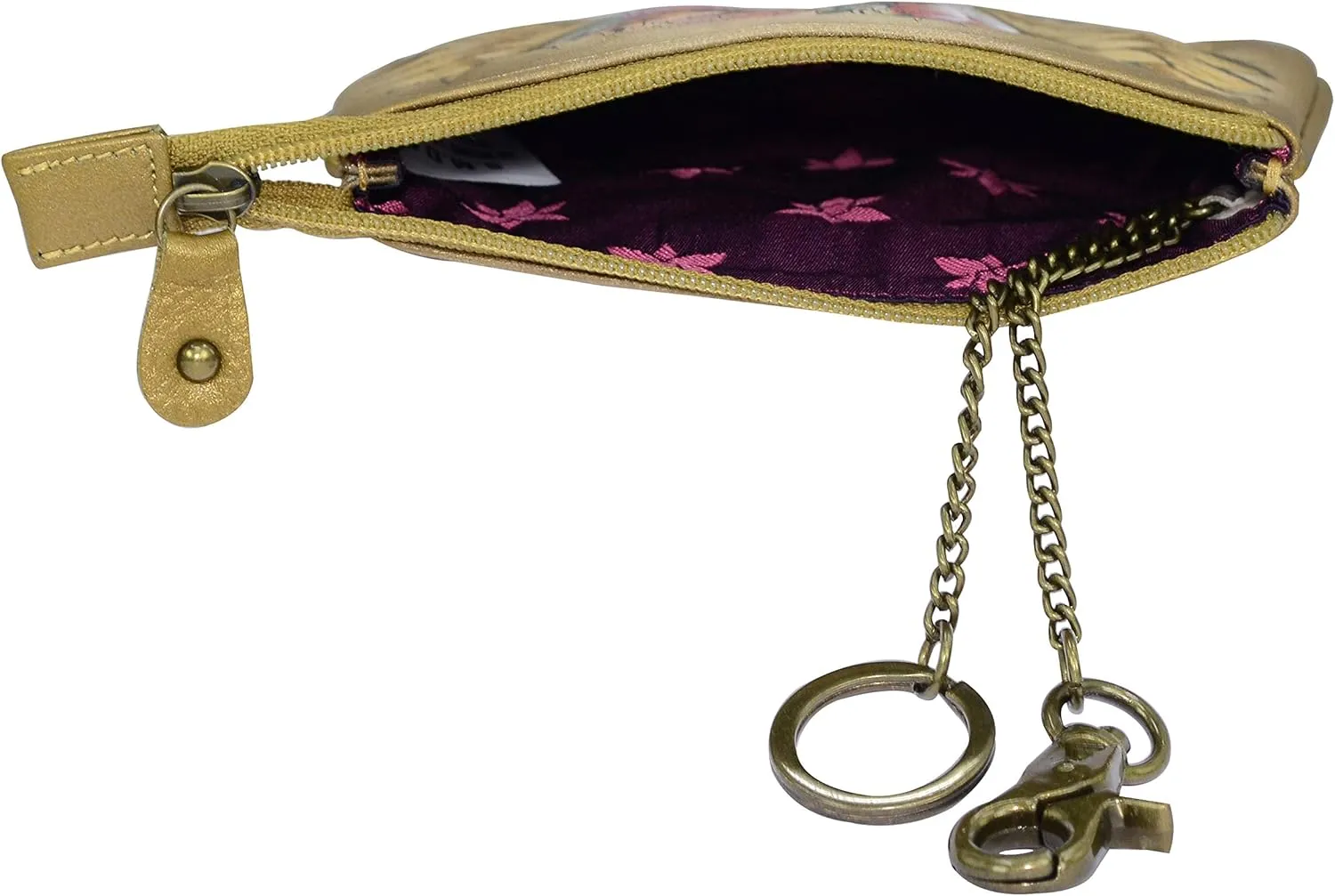 Anuschka Womens Hand-Painted Genuine Leather Medium Zip Pouch - Coin and Key Pouch - Zippered, 2 Key Fobs