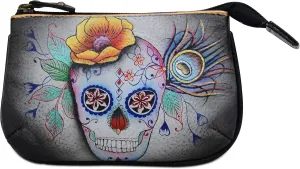 Anuschka Womens Hand-Painted Genuine Leather Medium Zip Pouch - Coin and Key Pouch - Zippered, 2 Key Fobs