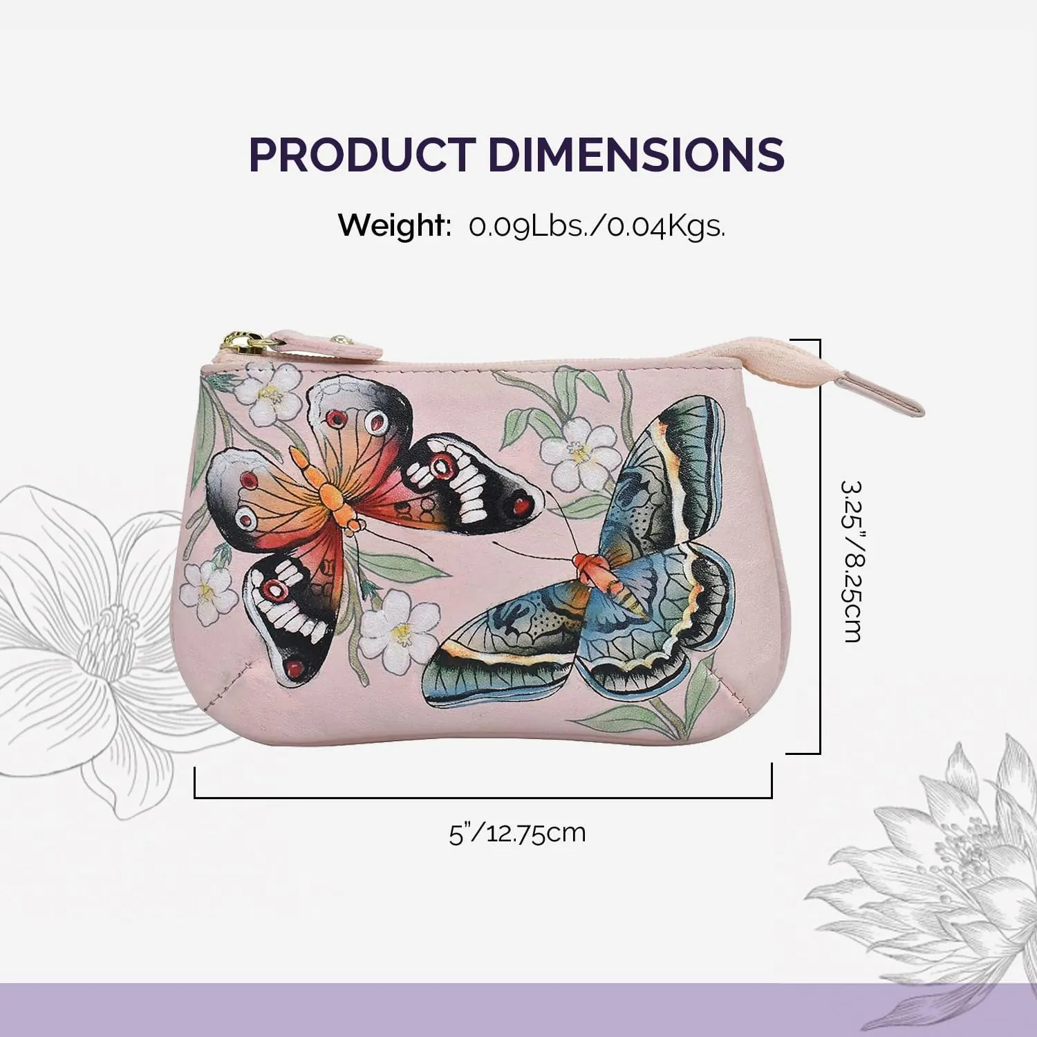 Anuschka Womens Hand-Painted Genuine Leather Medium Zip Pouch - Coin and Key Pouch - Zippered, 2 Key Fobs
