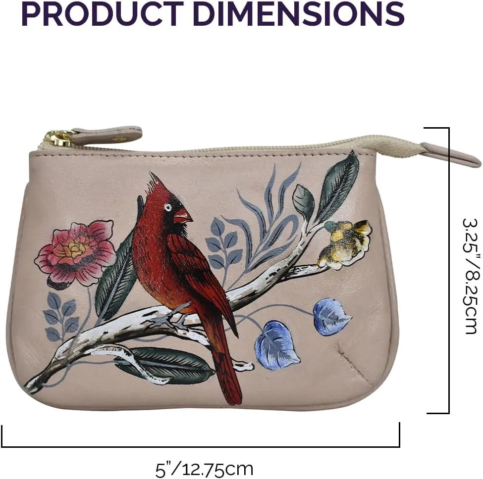 Anuschka Womens Hand-Painted Genuine Leather Medium Zip Pouch - Coin and Key Pouch - Zippered, 2 Key Fobs