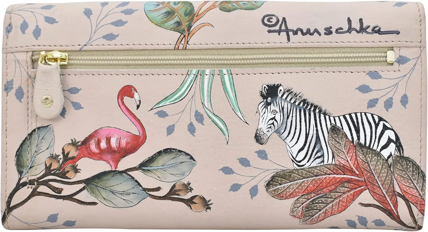 Anuschka Womens Hand-Painted Genuine Leather RFID Blocking Accordion Flap Wallet