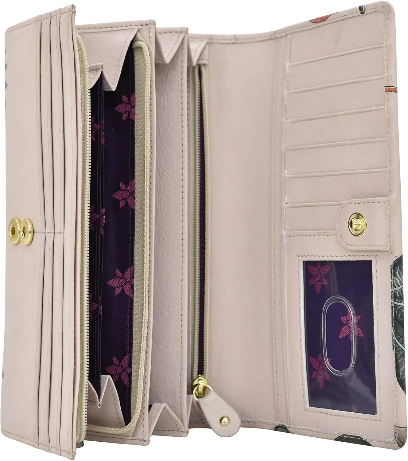 Anuschka Womens Hand-Painted Genuine Leather RFID Blocking Accordion Flap Wallet