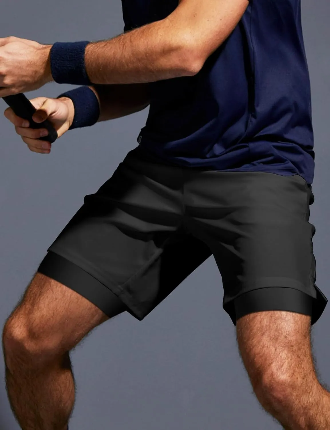 Aolesy Mens 2 in 1 Running Shorts -5''/7'' Quick Dry Workout Gym Shorts with Pockets, Tennis Training Athletic Shorts
