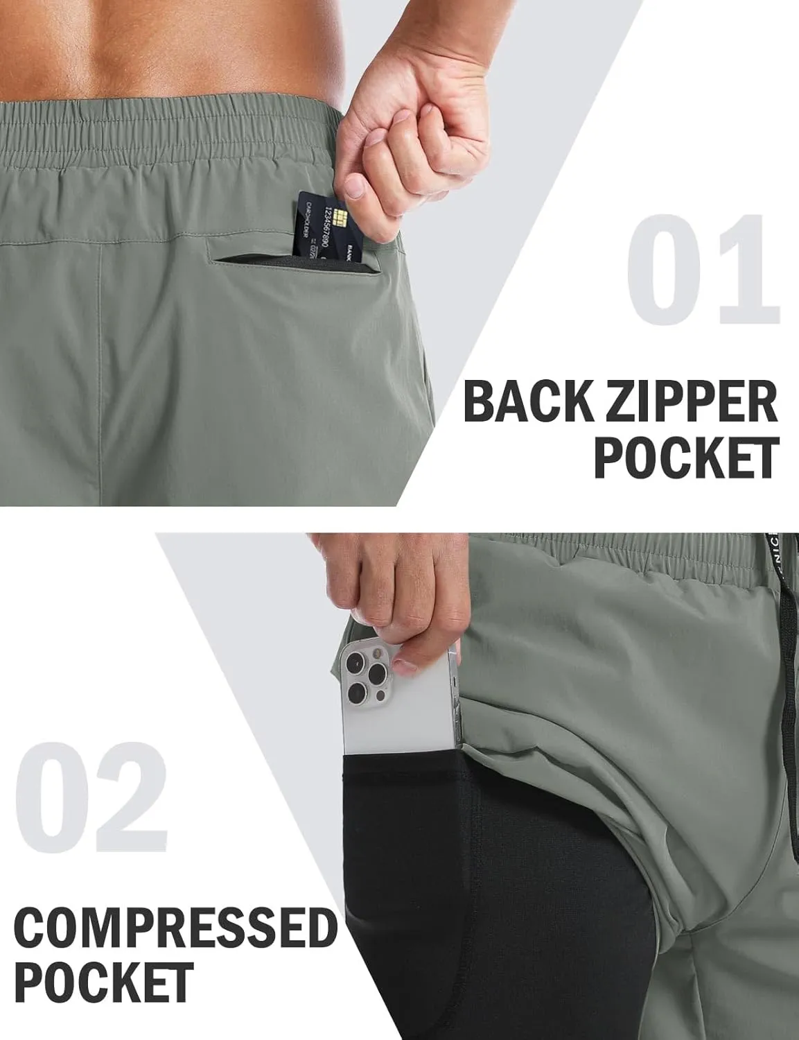 Aolesy Mens 2 in 1 Running Shorts -5''/7'' Quick Dry Workout Gym Shorts with Pockets, Tennis Training Athletic Shorts