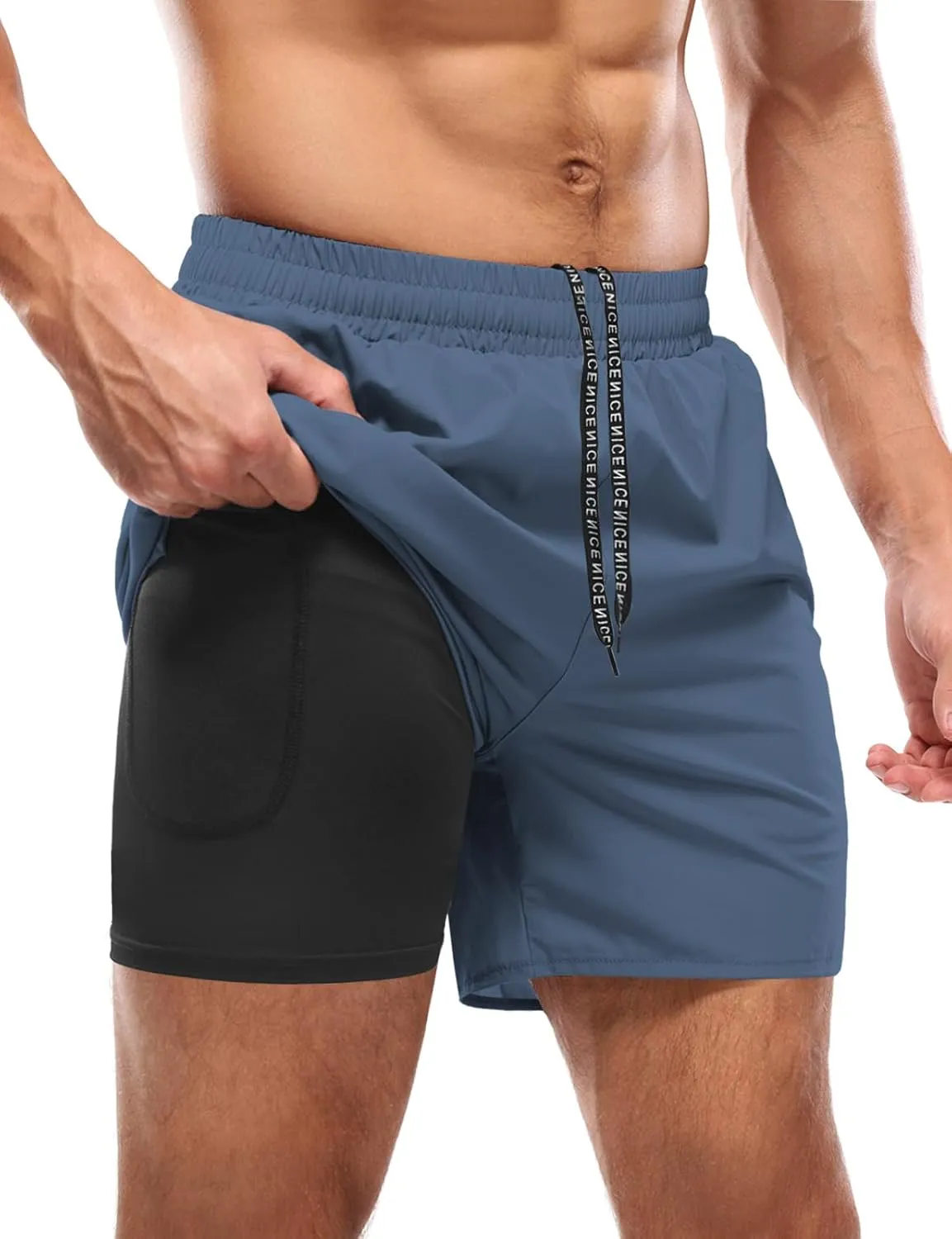 Aolesy Mens 2 in 1 Running Shorts -5''/7'' Quick Dry Workout Gym Shorts with Pockets, Tennis Training Athletic Shorts