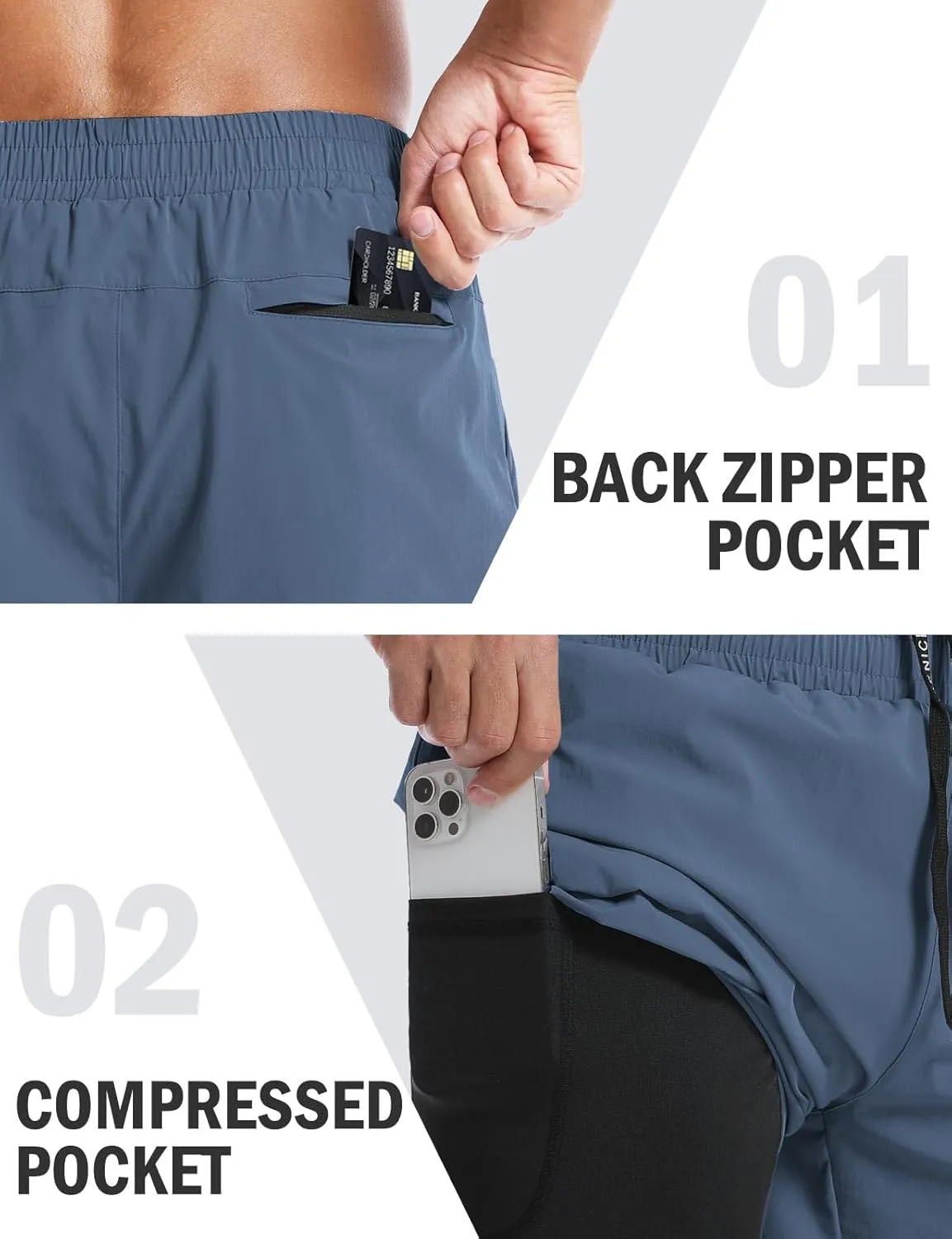 Aolesy Mens 2 in 1 Running Shorts -5''/7'' Quick Dry Workout Gym Shorts with Pockets, Tennis Training Athletic Shorts