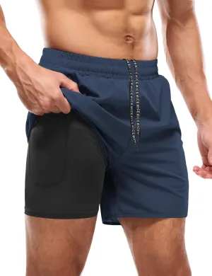 Aolesy Mens 2 in 1 Running Shorts -5''/7'' Quick Dry Workout Gym Shorts with Pockets, Tennis Training Athletic Shorts
