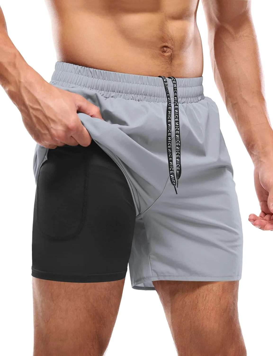 Aolesy Mens 2 in 1 Running Shorts -5''/7'' Quick Dry Workout Gym Shorts with Pockets, Tennis Training Athletic Shorts