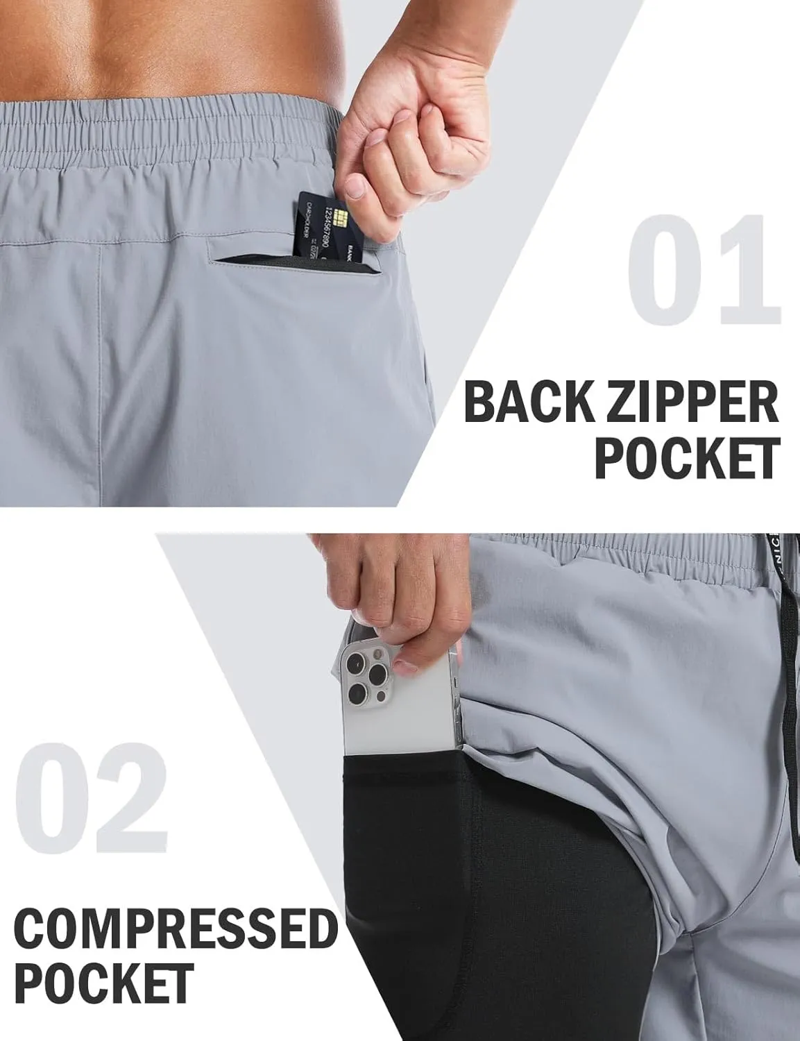 Aolesy Mens 2 in 1 Running Shorts -5''/7'' Quick Dry Workout Gym Shorts with Pockets, Tennis Training Athletic Shorts
