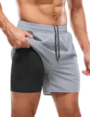 Aolesy Mens 2 in 1 Running Shorts -5''/7'' Quick Dry Workout Gym Shorts with Pockets, Tennis Training Athletic Shorts