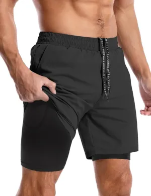Aolesy Mens 2 in 1 Running Shorts -5''/7'' Quick Dry Workout Gym Shorts with Pockets, Tennis Training Athletic Shorts