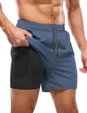 Aolesy Mens 2 in 1 Running Shorts -5''/7'' Quick Dry Workout Gym Shorts with Pockets, Tennis Training Athletic Shorts