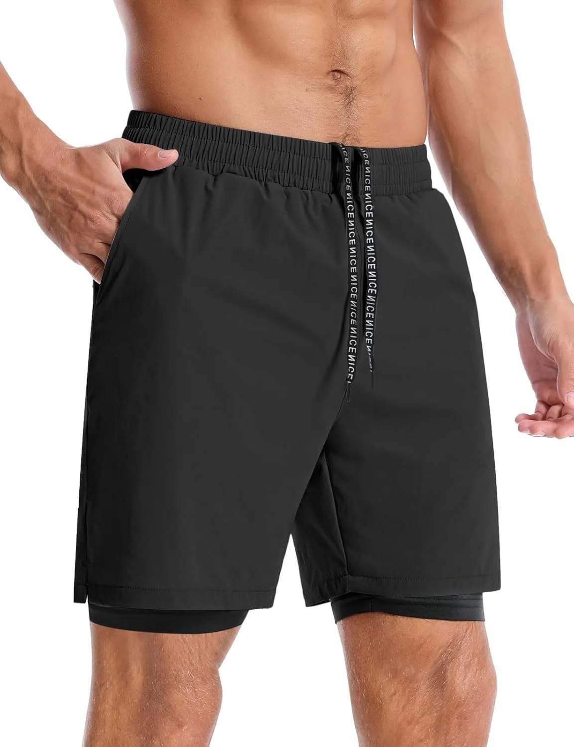 Aolesy Mens 2 in 1 Running Shorts -5''/7'' Quick Dry Workout Gym Shorts with Pockets, Tennis Training Athletic Shorts