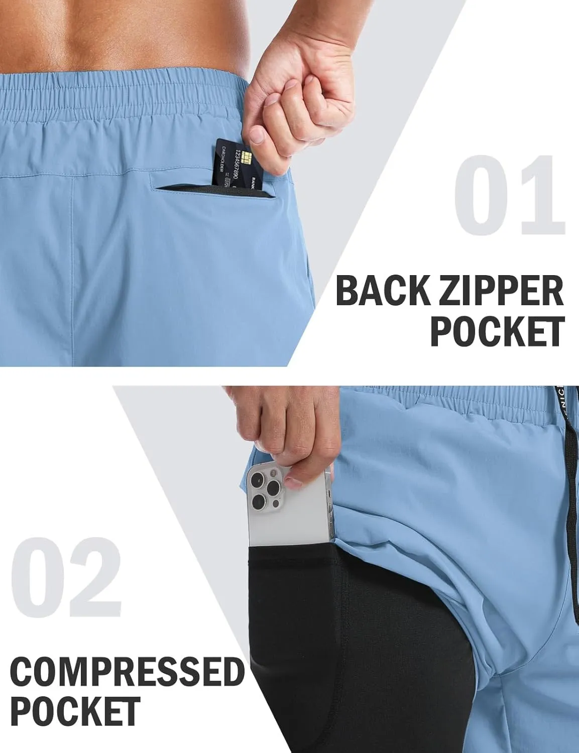 Aolesy Mens 2 in 1 Running Shorts -5''/7'' Quick Dry Workout Gym Shorts with Pockets, Tennis Training Athletic Shorts