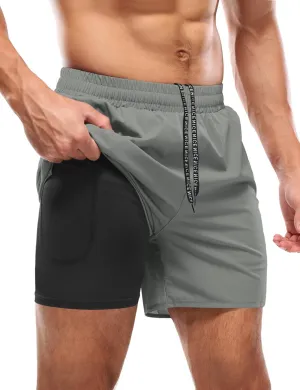 Aolesy Mens 2 in 1 Running Shorts -5''/7'' Quick Dry Workout Gym Shorts with Pockets, Tennis Training Athletic Shorts