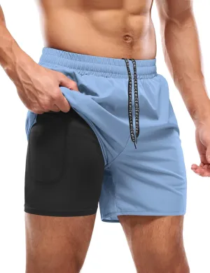 Aolesy Mens 2 in 1 Running Shorts -5''/7'' Quick Dry Workout Gym Shorts with Pockets, Tennis Training Athletic Shorts