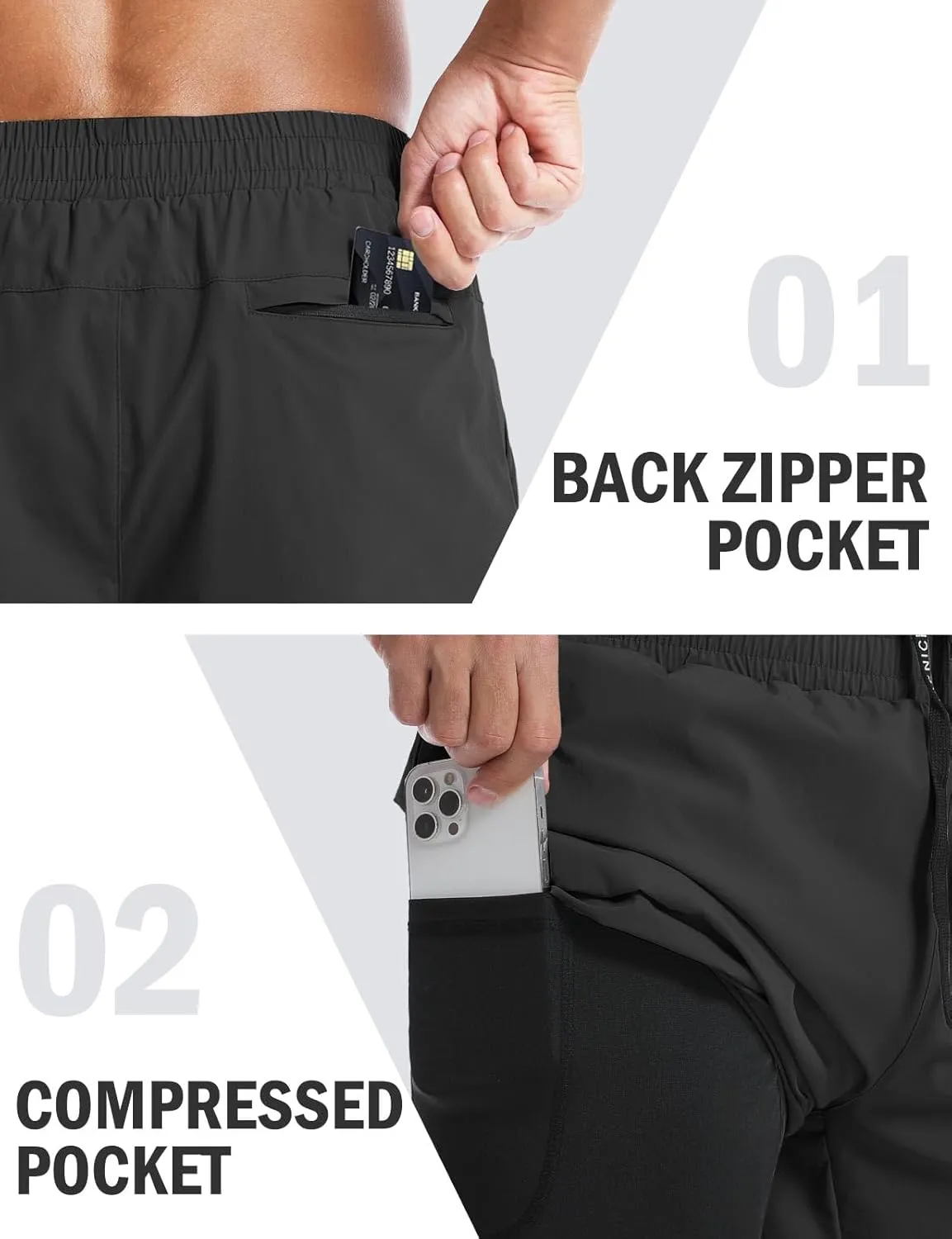 Aolesy Mens 2 in 1 Running Shorts -5''/7'' Quick Dry Workout Gym Shorts with Pockets, Tennis Training Athletic Shorts
