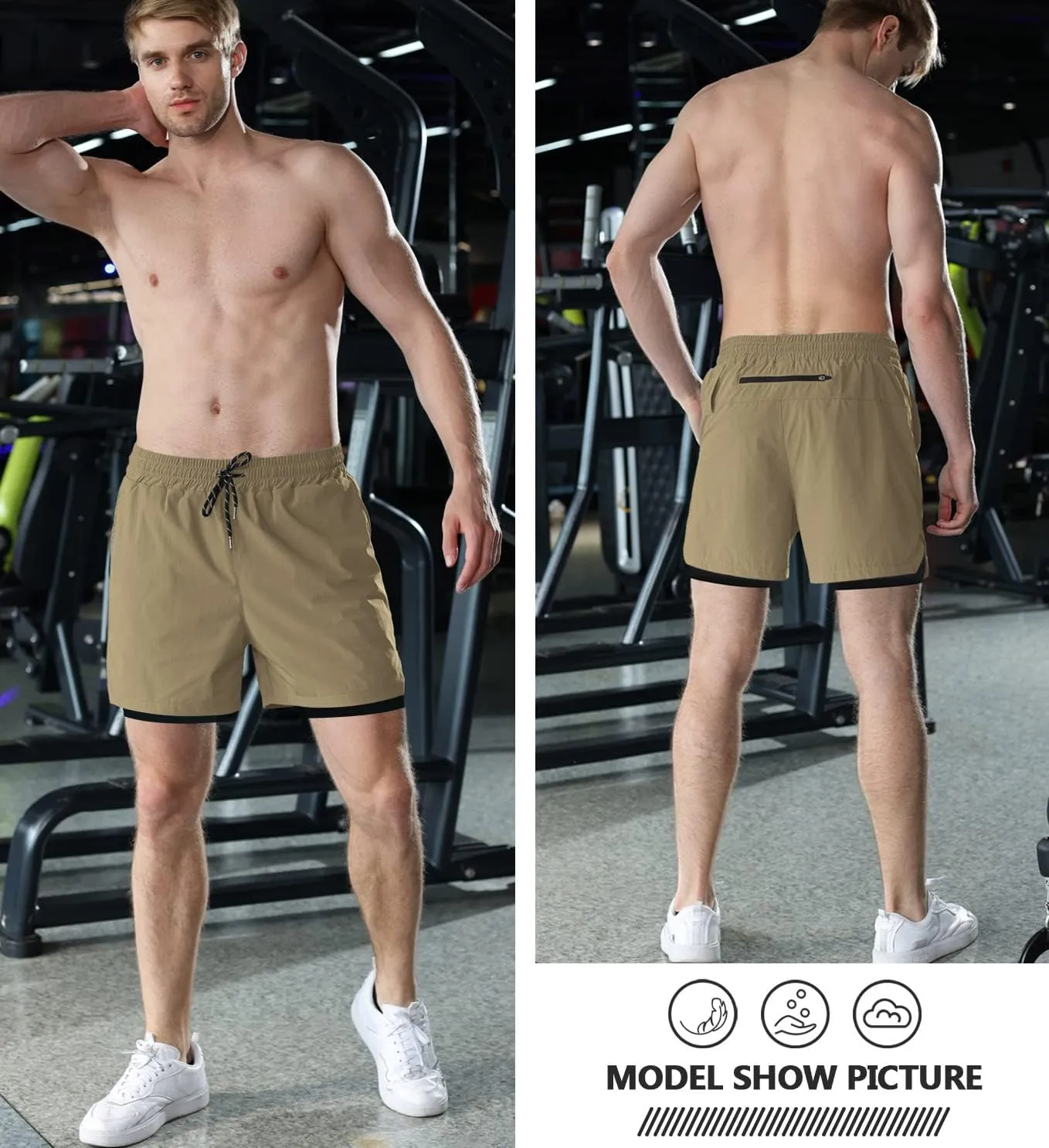Aolesy Men's 2 in 1 Running Shorts - 5" Workout Gym Athletic Shorts Quick Dry Lightweight Training Shorts with Pockets