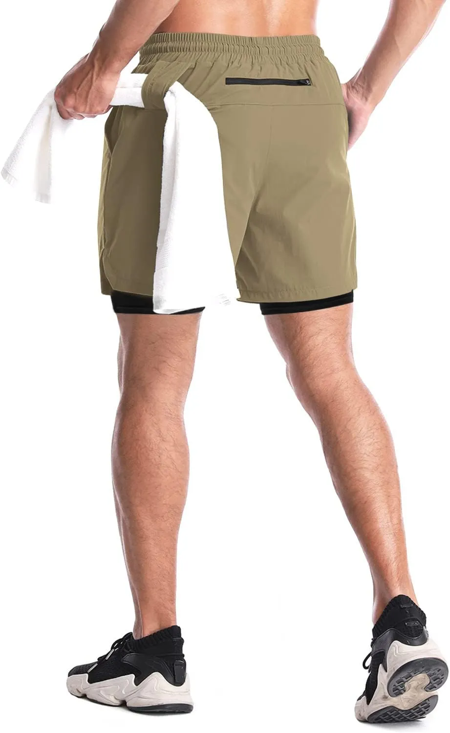 Aolesy Men's 2 in 1 Running Shorts - 5" Workout Gym Athletic Shorts Quick Dry Lightweight Training Shorts with Pockets