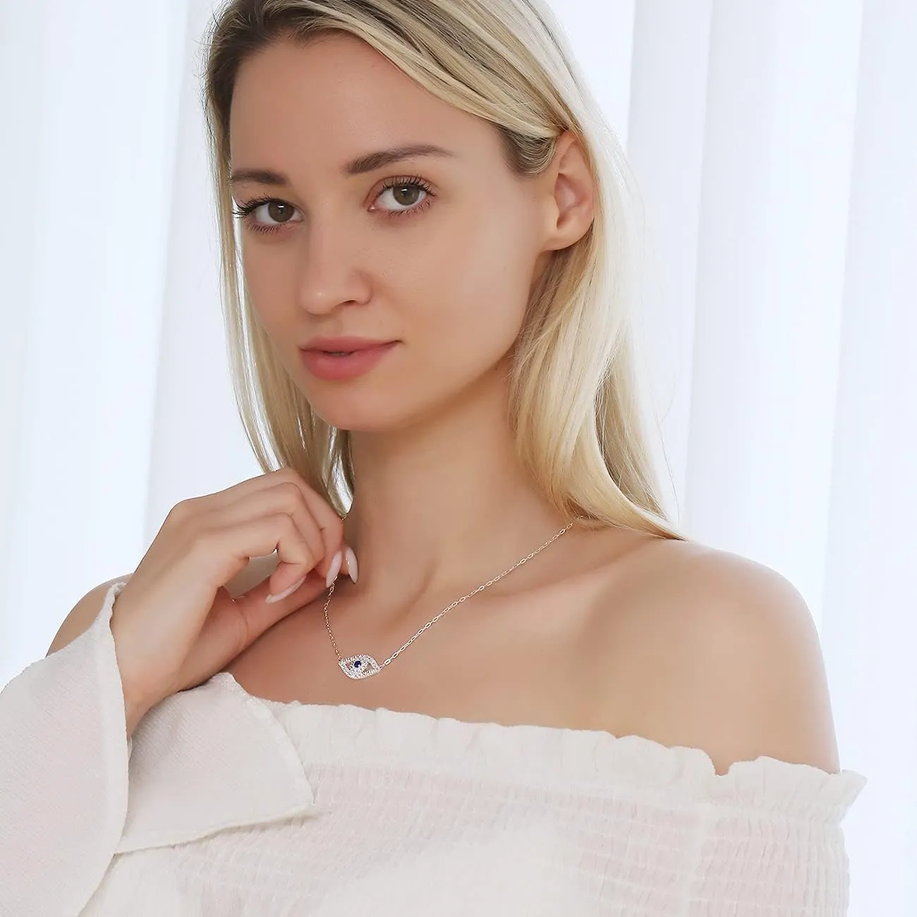 Apsvo Dainty Evil Eye Necklace, Silver/Gold/Rose Gold Protection Jewelry for Women Trendy Jewelry
