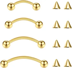 Aumeo Eyebrow Piercing Jewelry Surgical Steel Vertical Labret Lip Jewelry 16G Eyebrow Rings Curved Barbell Piercing Jewelry for Lip Rook Helix Conch 6mm/8mm/10mm/12mm Gold