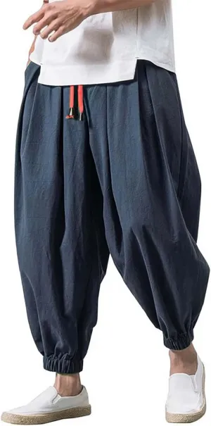 Baggy Pants Men Hip Hop Summer Casual Tapered Harem Pants Hippie Vintage Drawstring Breathable Plus Size Drop Crotch Trousers