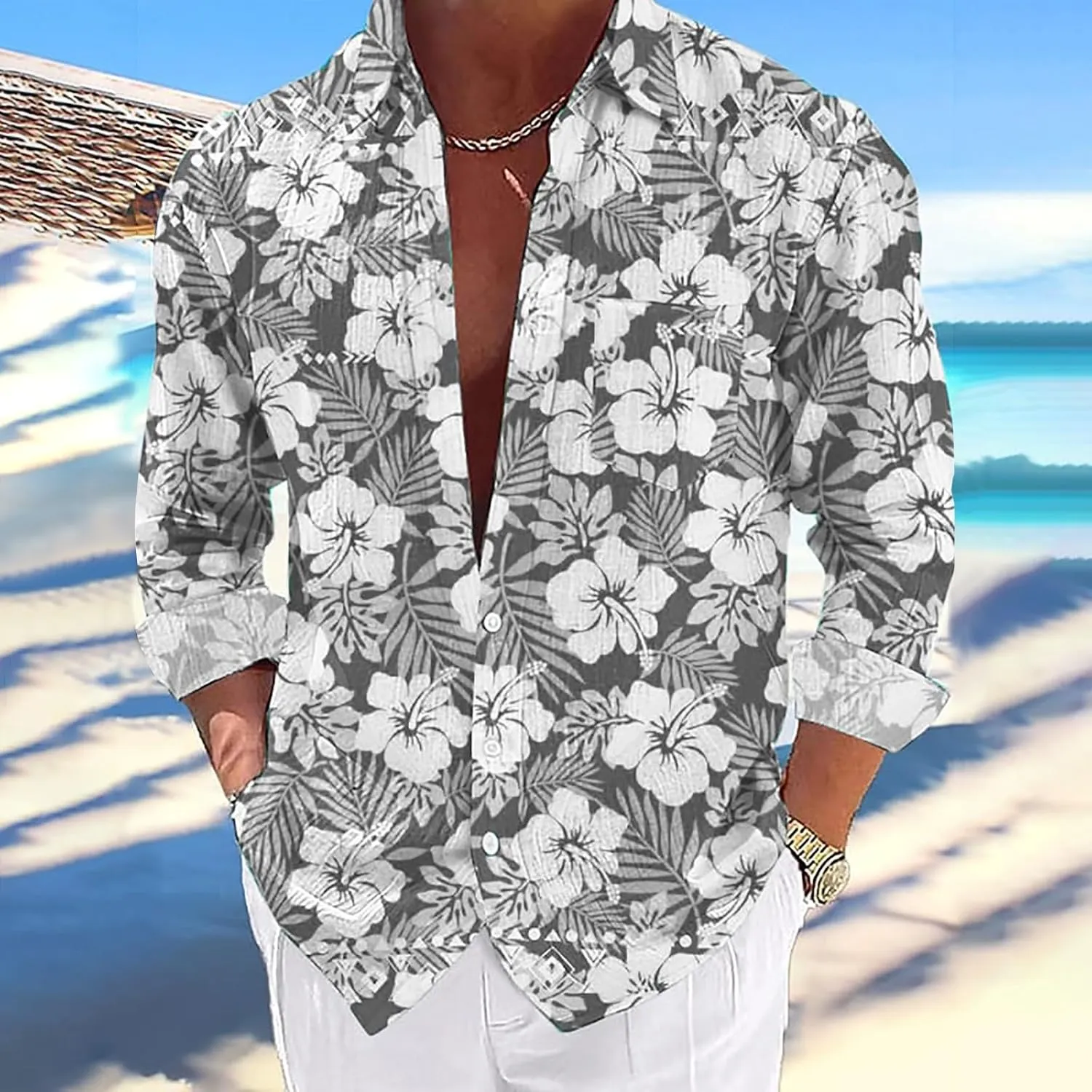 Beach Shirts for Men Sleeve Casual Button Down Beach Flower Shirt and Long Suits Mens Trunks Hawwain Shirts Mens