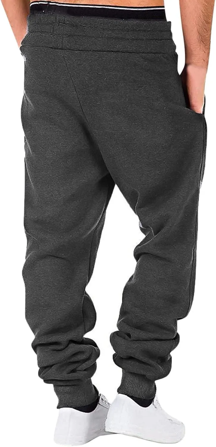 Big and Tall Sweatpants for Men Men's Heavyweight Fleece Cargo Sweatpants Elastic Waist Drawstring Athletic Trousers