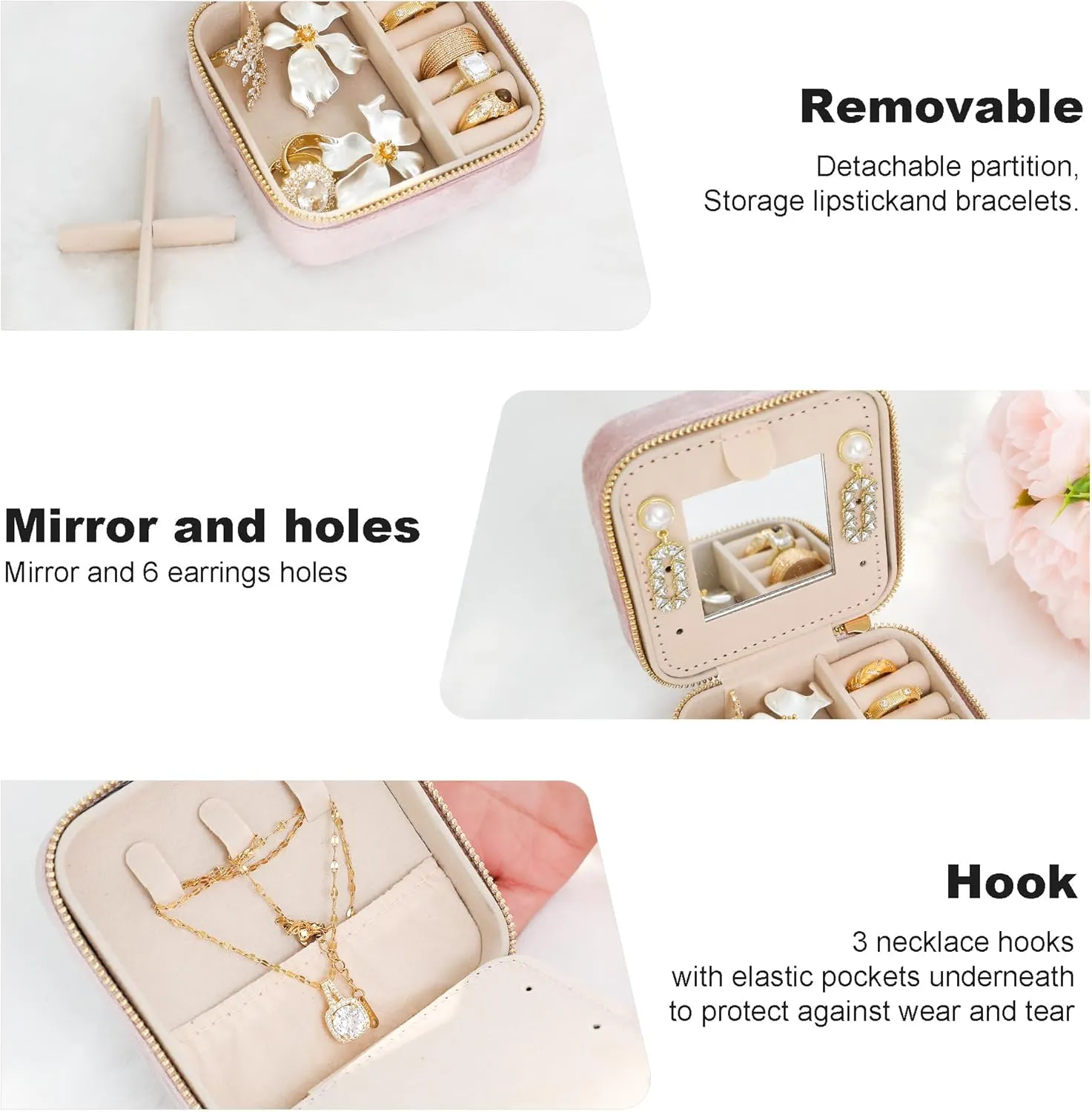 BJZLWJ Jewelry Box, Custom Bridesmaid Gift with Name, Personalized Graduation Gift, Travel Jewelry Case as Bachelorette Party Favors for Women Girls- Velvet Travel Jewelry Organizer, Peach