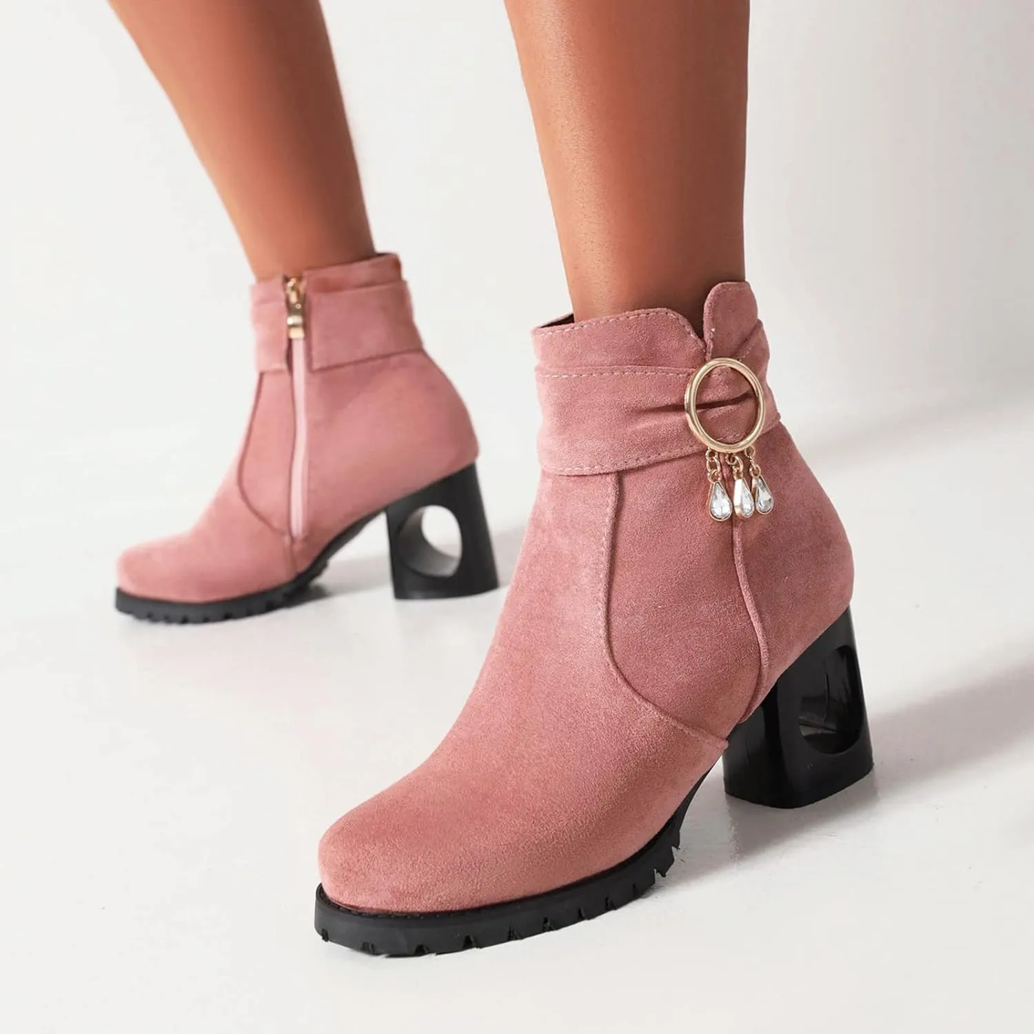 Black Booties for Women Ankle Western Booties for Women Mens Casual Dress Boots Womens Bootie Round Toe Closed Back Lightweight Breathable Round Toe Suede Stacked Heel
