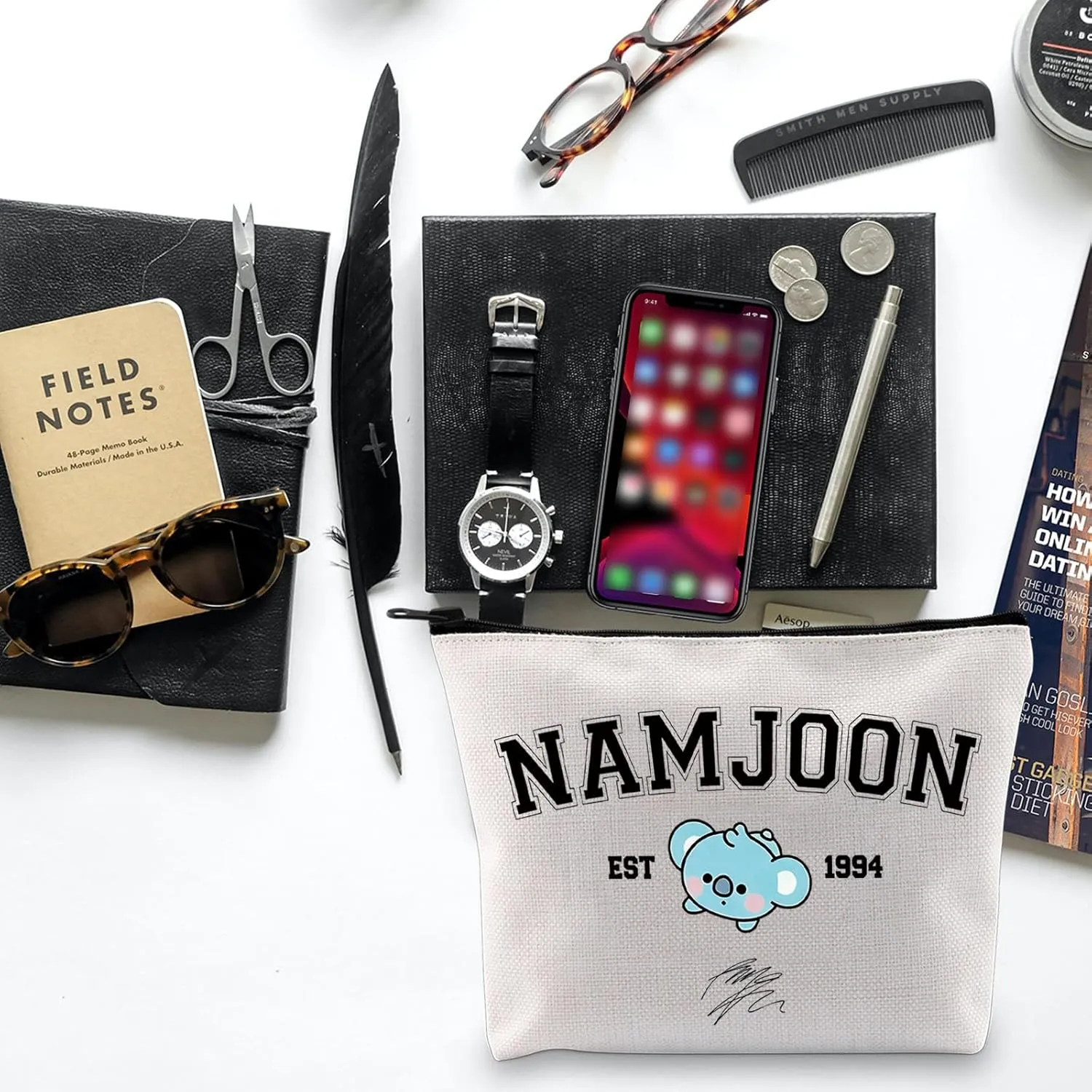 BLUPARK Singer Merch K-pop Characters Bag K-pop Team Gift for Army Singer Fan Gift Army Inspired Zipper Pouch Bag (Nam bag)