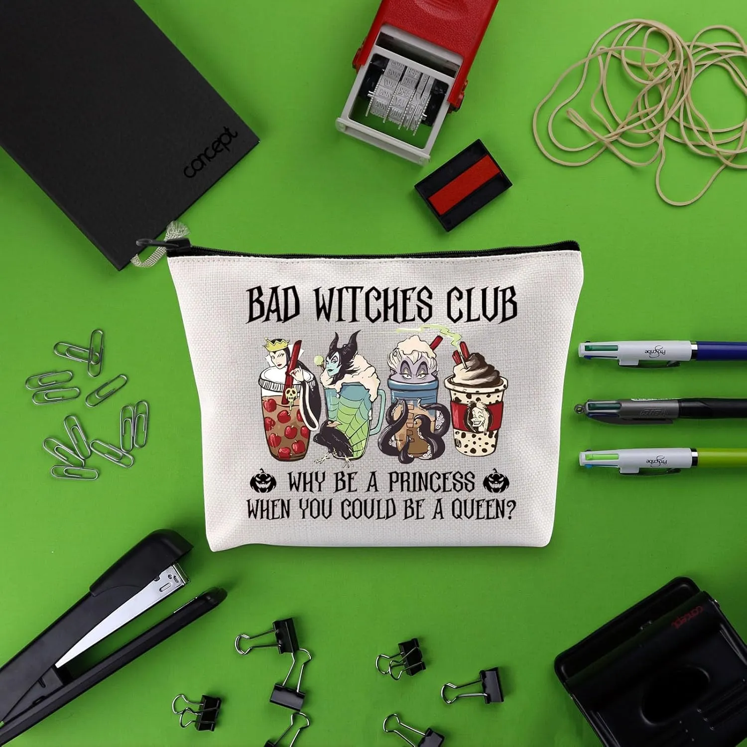 BLUPARK Villains Gifts Evil Queen Makeup Bag Villains Gift for Women Witch Gift Ursula Male-ficent Bad Witches Club Coffee Zipper Bag (MB, Bad Witches Club)