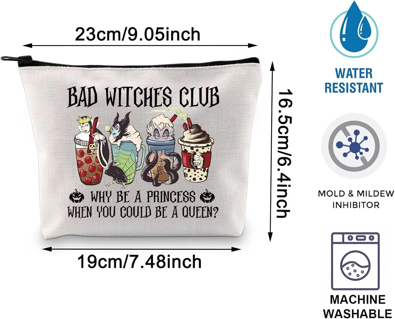 BLUPARK Villains Gifts Evil Queen Makeup Bag Villains Gift for Women Witch Gift Ursula Male-ficent Bad Witches Club Coffee Zipper Bag (MB, Bad Witches Club)