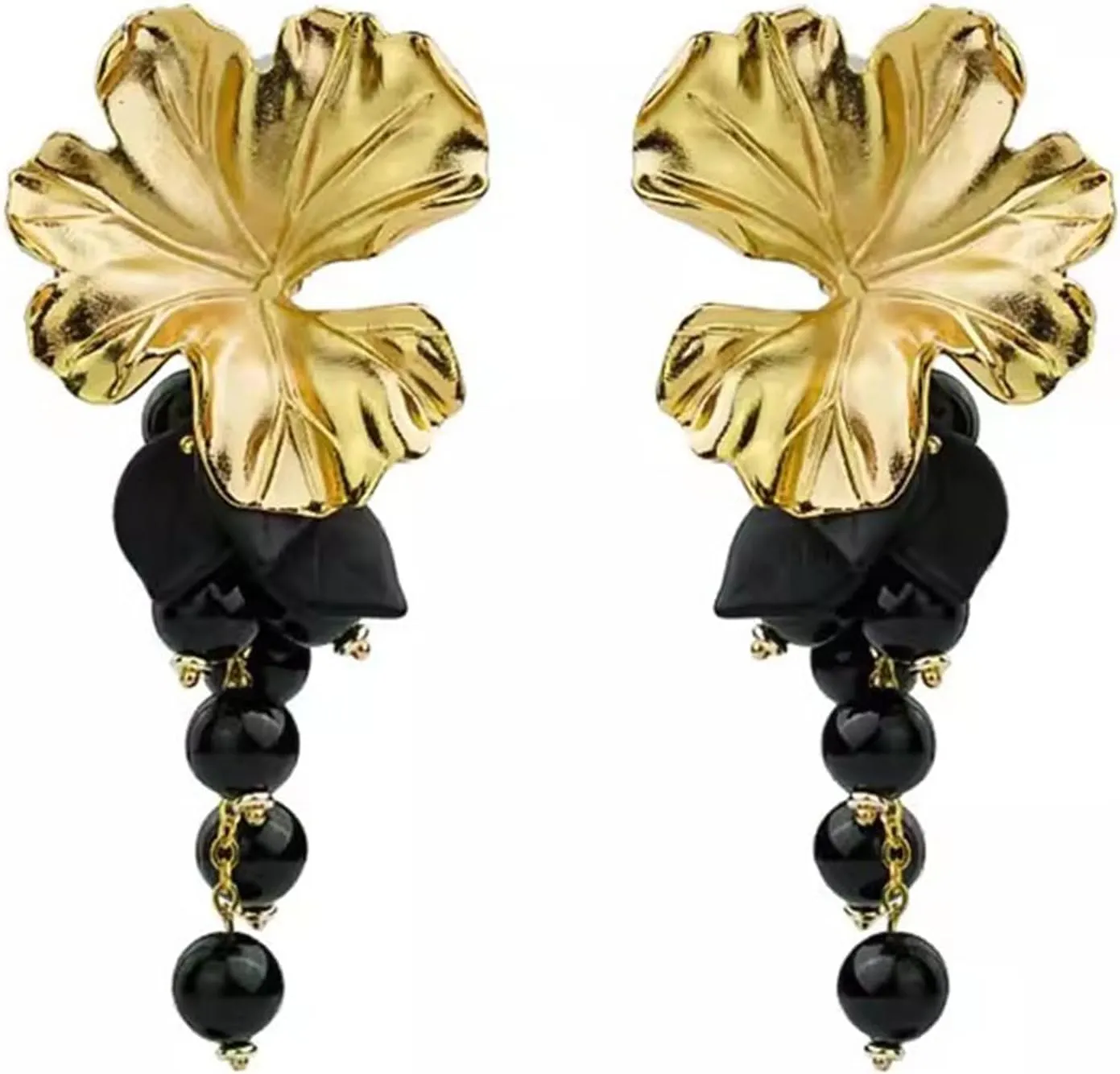 Bohemian Statement Gold Flower Drop Earrings for Women Large Metal Flower Earrings Gold Elegant Sculptural Exaggerated Floral Earring 14K Gold Plated Fashion Bridesmaid Wedding Party Jewelry