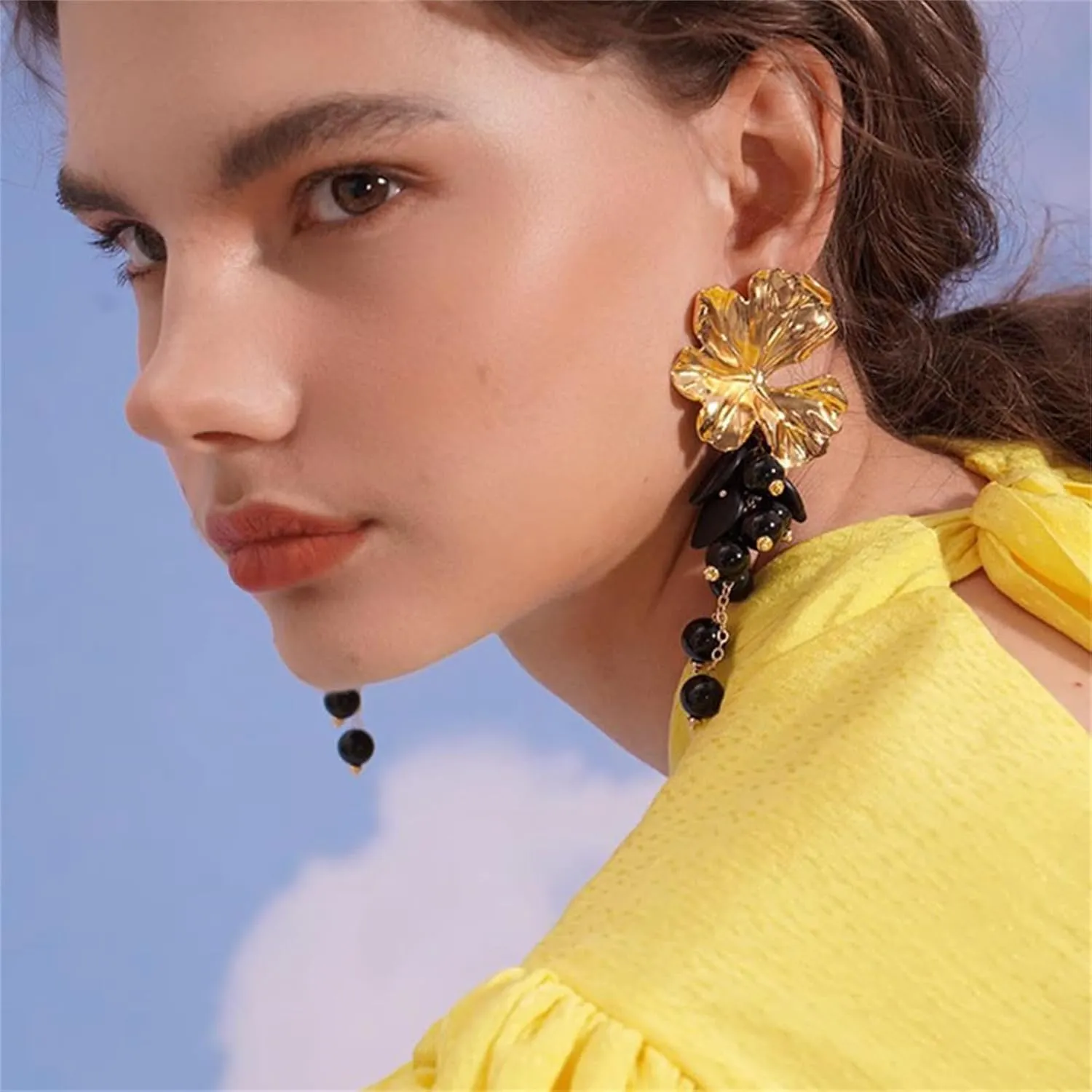 Bohemian Statement Gold Flower Drop Earrings for Women Large Metal Flower Earrings Gold Elegant Sculptural Exaggerated Floral Earring 14K Gold Plated Fashion Bridesmaid Wedding Party Jewelry