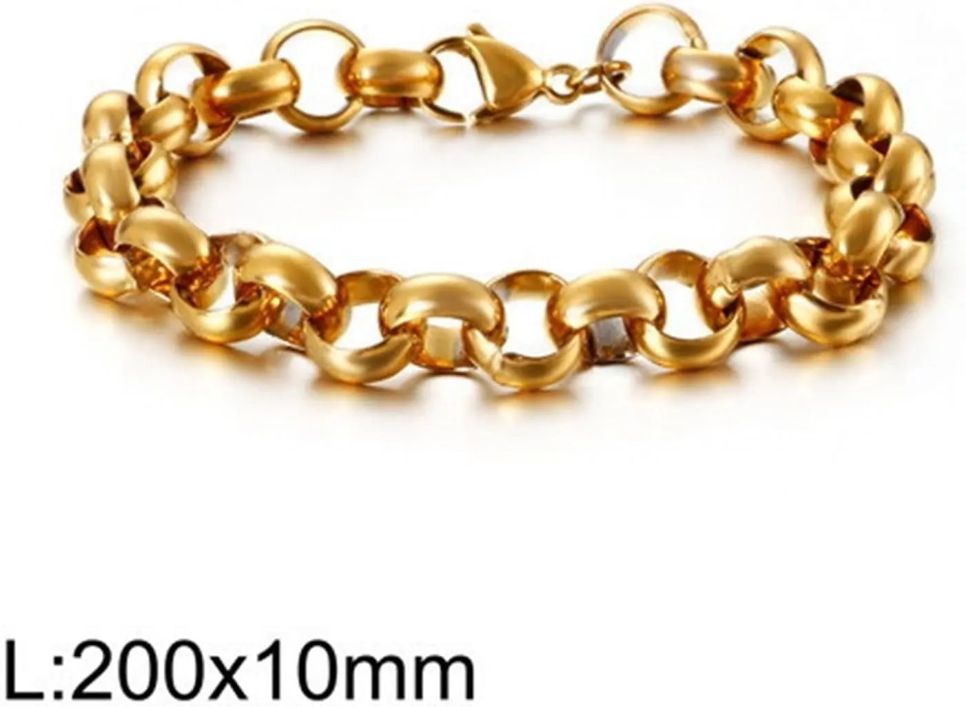 Bracelet Gold Men,Bracelets for Men Stainless Steel 10MM Rolo Chain Bracelets Chain Men Gold