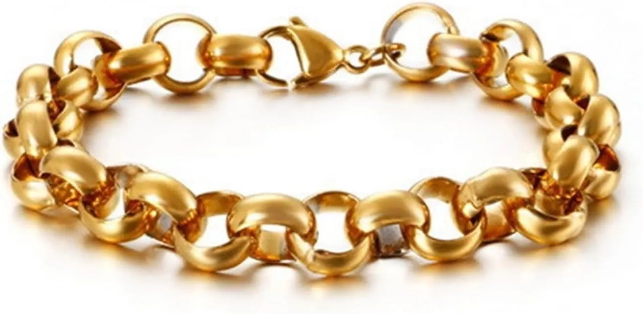 Bracelet Gold Men,Bracelets for Men Stainless Steel 10MM Rolo Chain Bracelets Chain Men Gold