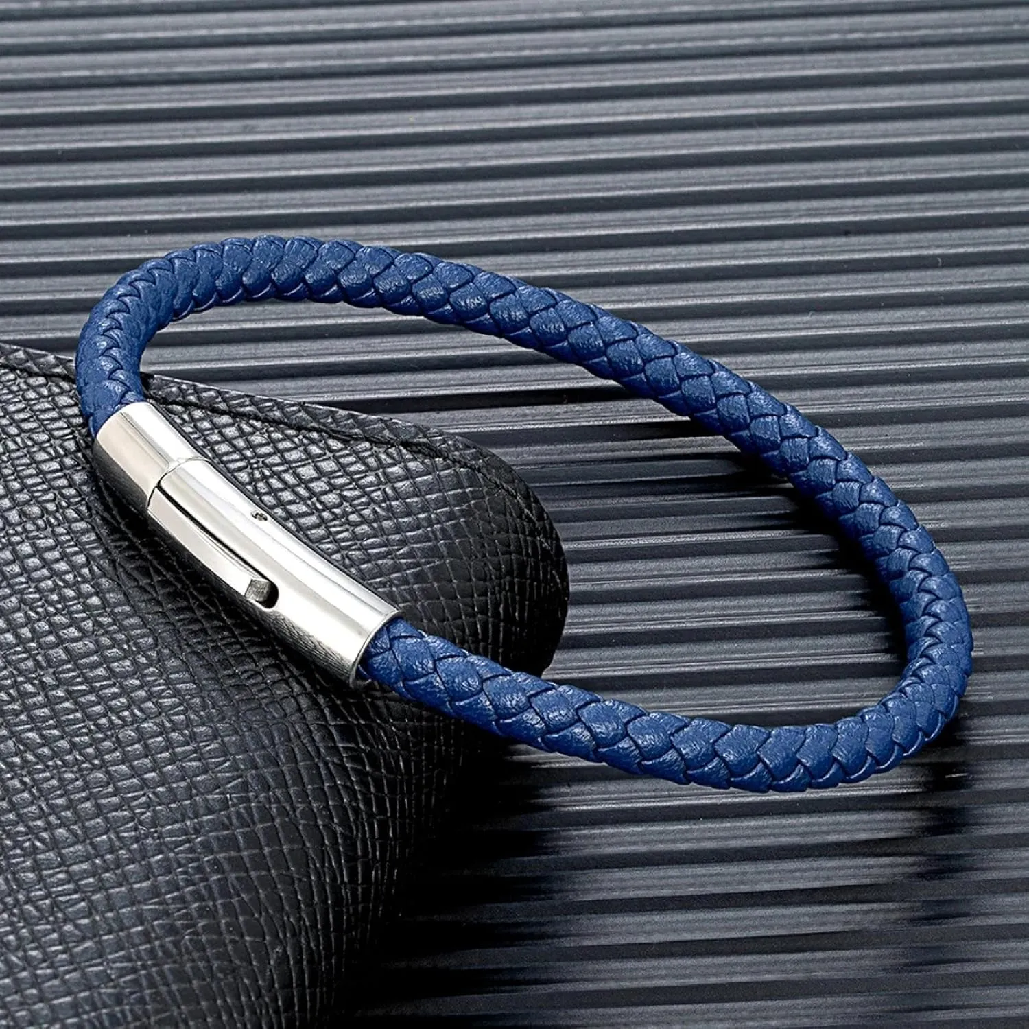 Bracelet Men Bracelets Jewellery Classic Simple Blue Braided Leather Bracelet Buckle For Men Women