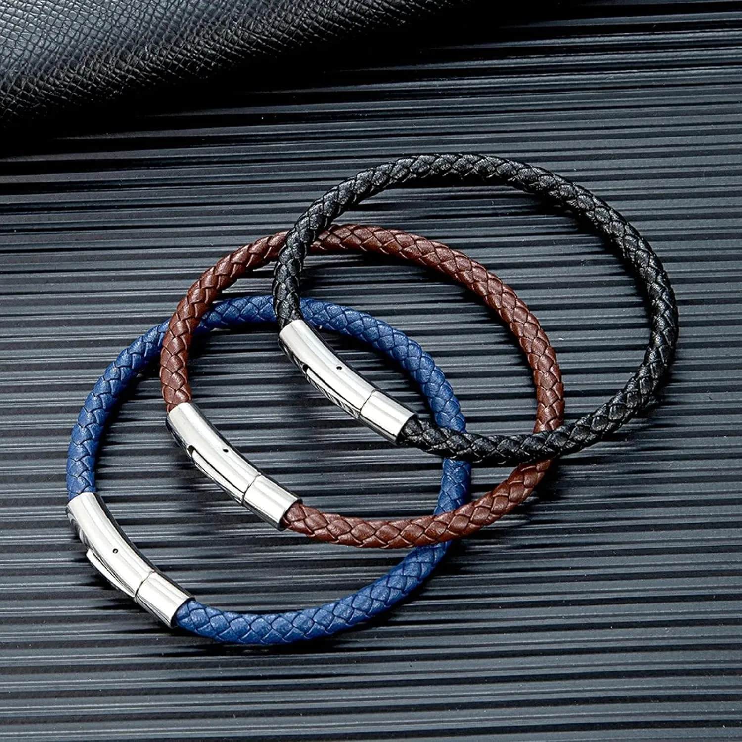 Bracelet Men Bracelets Jewellery Classic Simple Blue Braided Leather Bracelet Buckle For Men Women