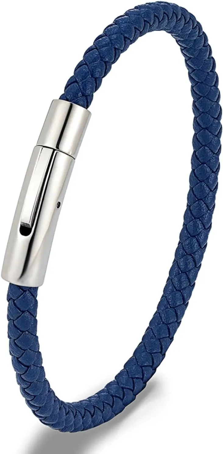 Bracelet Men Bracelets Jewellery Classic Simple Blue Braided Leather Bracelet Buckle For Men Women