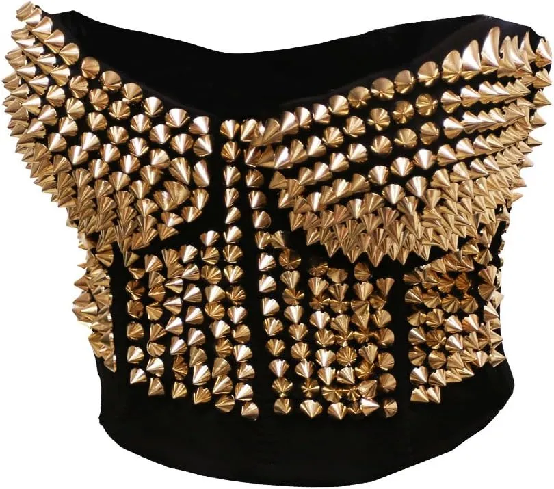bslingerie Madonna Style Metallic Studs Bustier Bra Corset Top