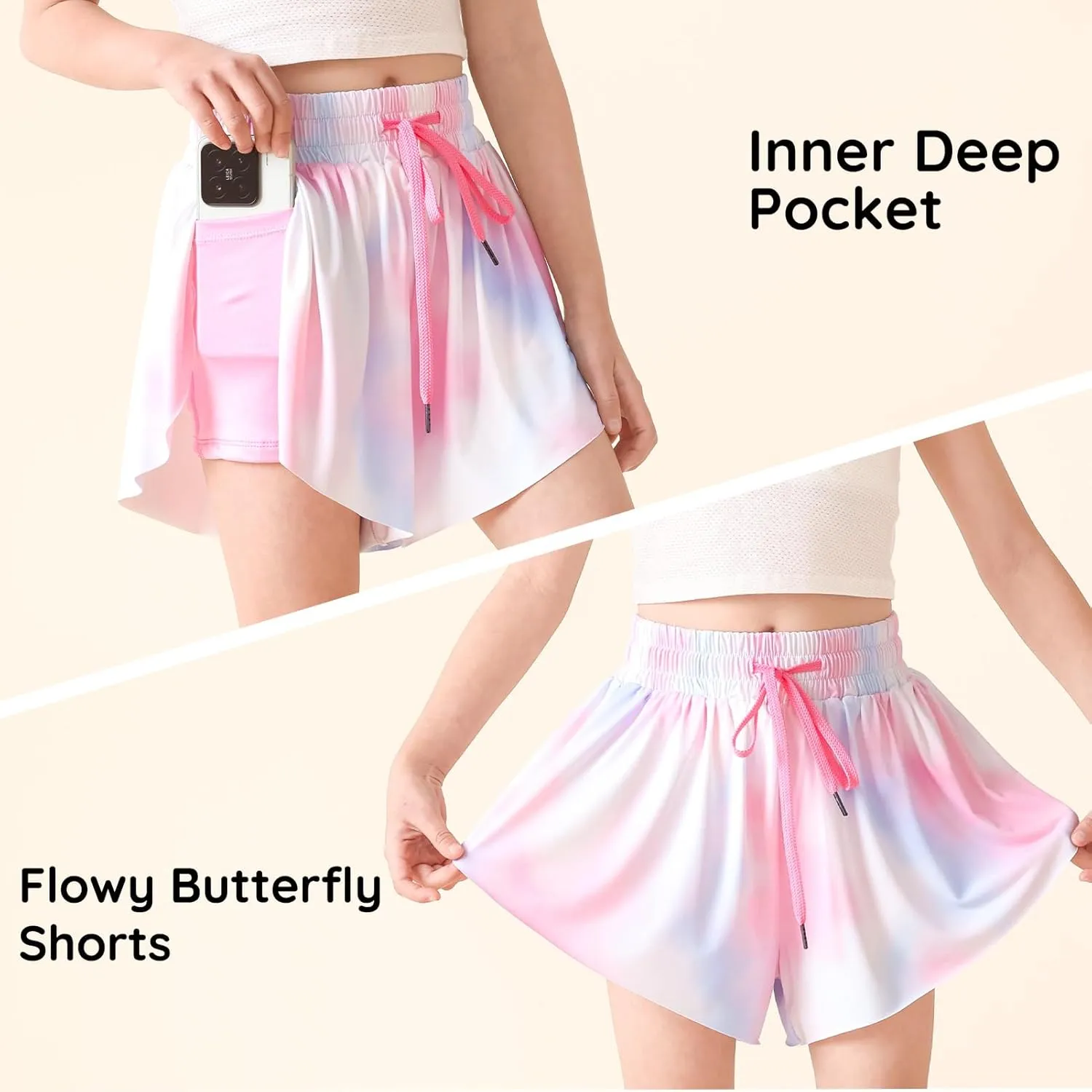Butterfly Shorts Girls Flowy Athletic Shorts 2-in-1 Skorts for Teen Girl Skirt Clothes for Tennis Cheer Soccer