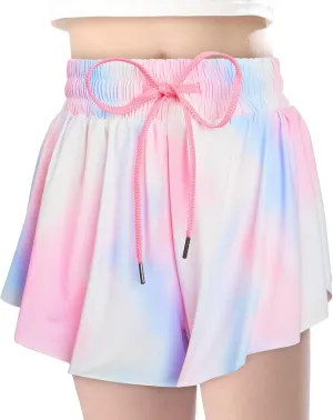 Butterfly Shorts Girls Flowy Athletic Shorts 2-in-1 Skorts for Teen Girl Skirt Clothes for Tennis Cheer Soccer