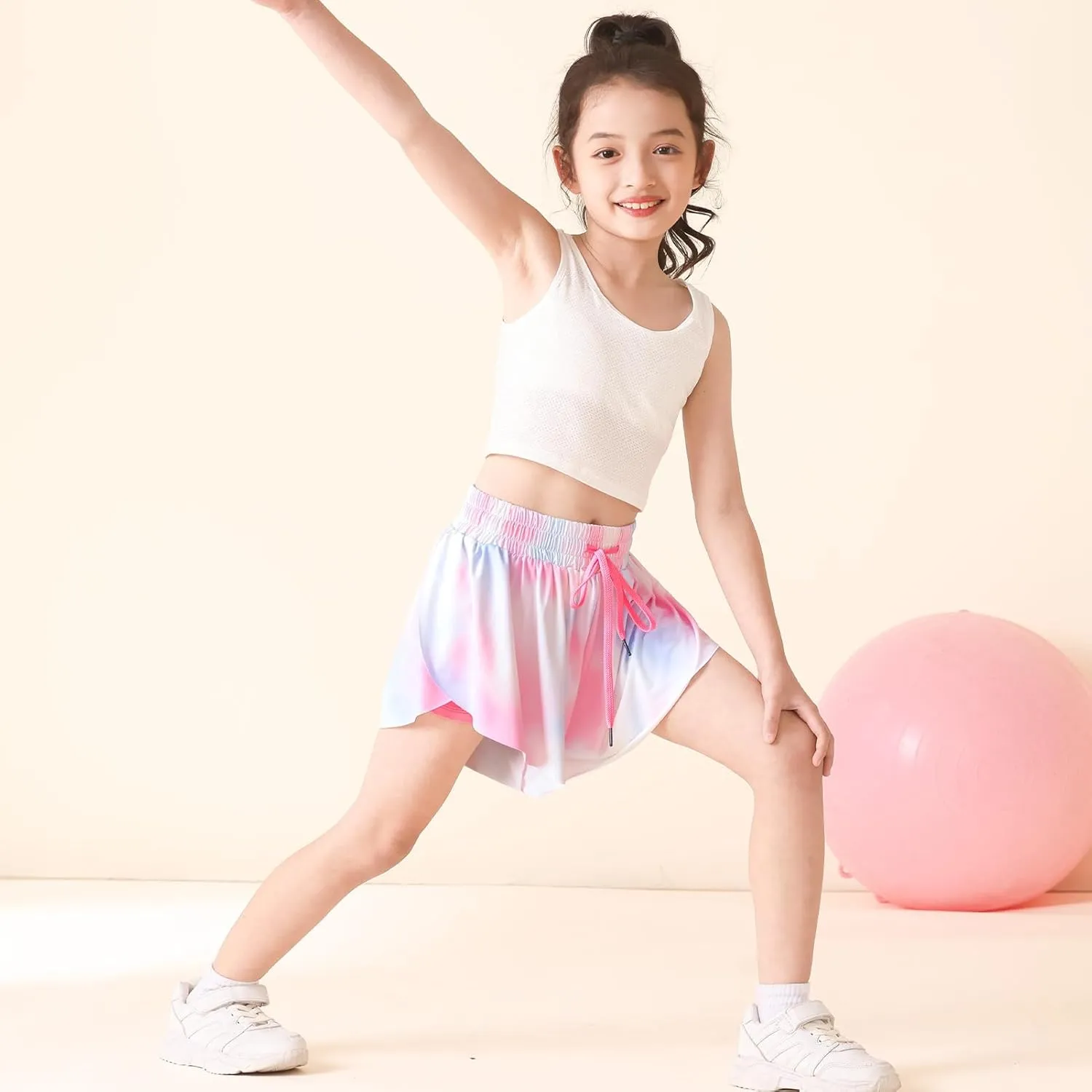 Butterfly Shorts Girls Flowy Athletic Shorts 2-in-1 Skorts for Teen Girl Skirt Clothes for Tennis Cheer Soccer