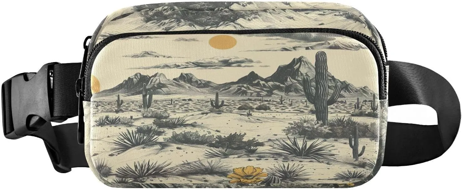 Cactus and Desert Fanny Packs for Women Men, Fashion Belt Bag Waterproof Waist Pack Crossbody Bags with Adjustable Strap for Workout Running Hiking
