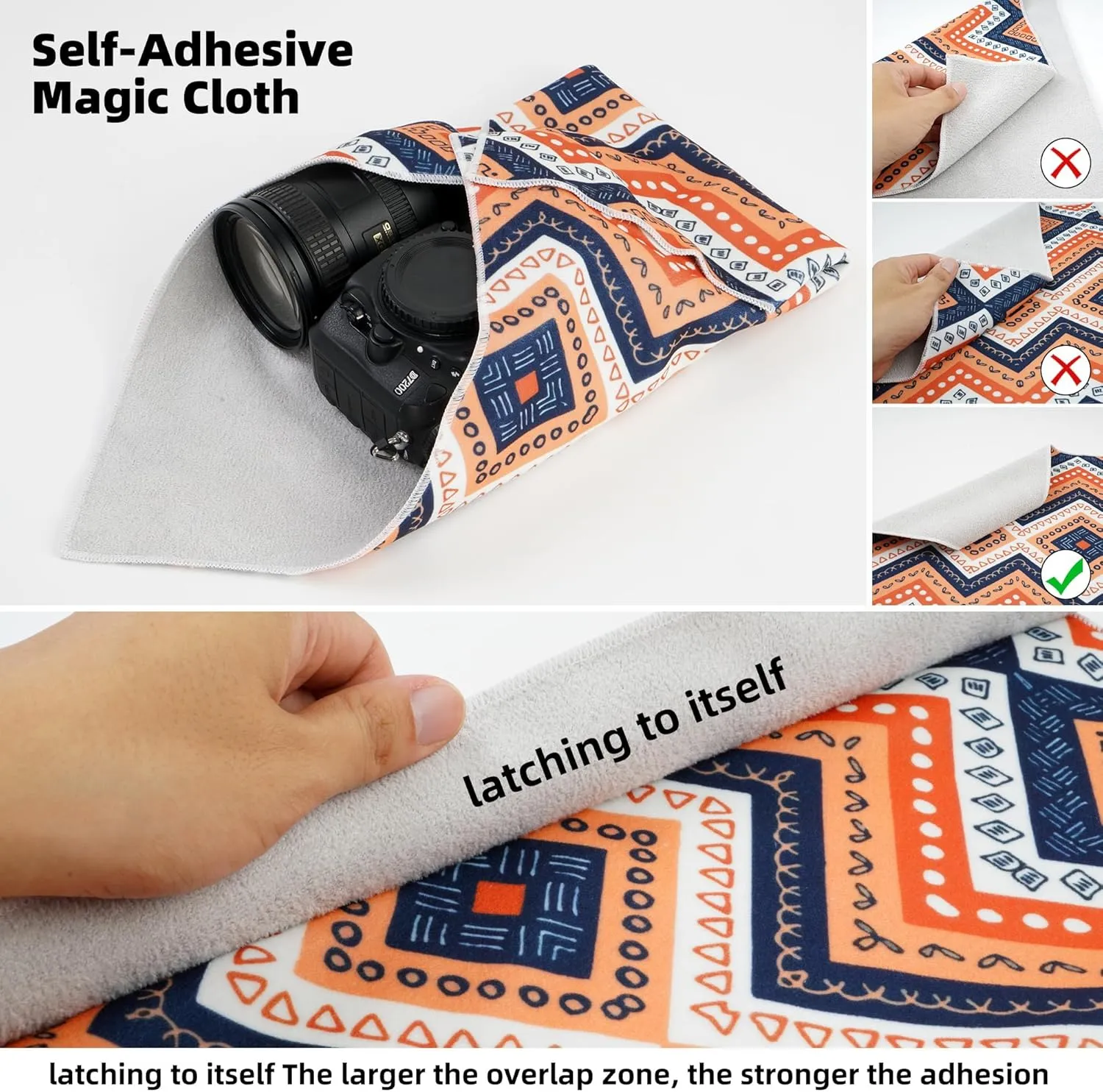 Camera Wrap, Anti-Scratch Protective Wrap, Lens pouche, Magic Self-Adhesive Cloth, Lens Protector, Washable Universal Storage Cloth for DSLR, Smartphones, Laptops, Cosmetic, Household Items