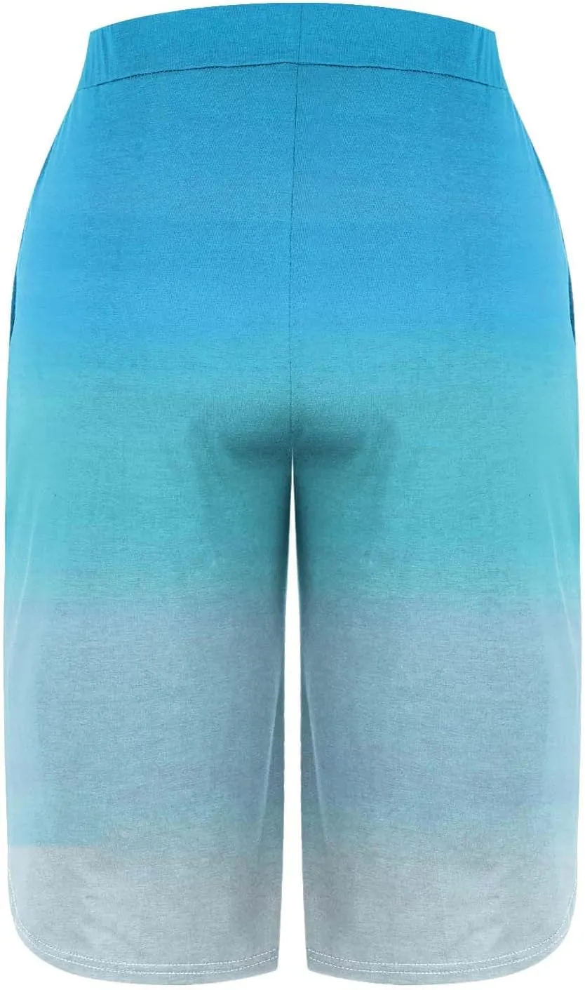 Capri Pants for Women Casual 2025 Summer Drawstring Elastic Pants High Waist Side Split Pant Cropped Trousers